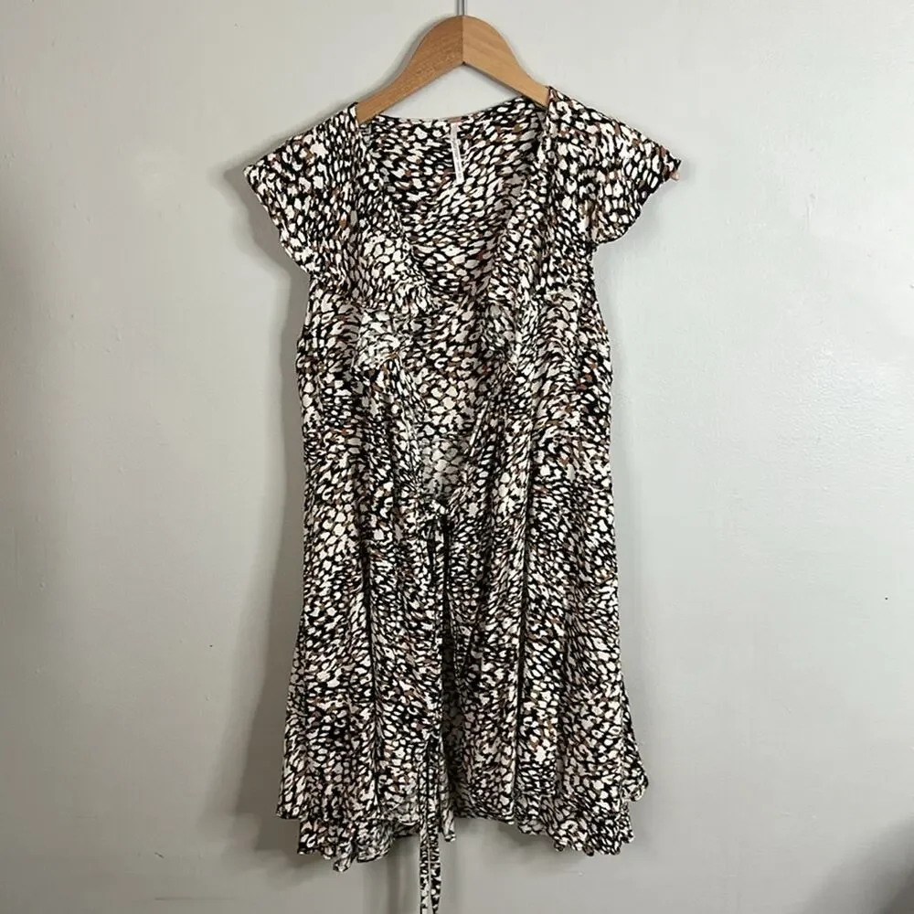 Free People French Quarter Printed Mini Wrap Dress Boho Ruffle Animal Print XS